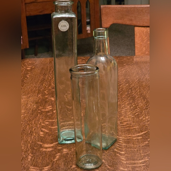 Greenish Blue Glass Vases/Bottles  Vidrios Square Handmade 12" Vase Plus - Picture 1 of 13